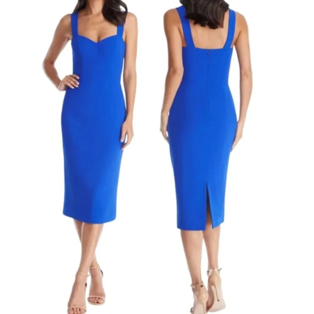 ~ Dress The Population LG Dress Royal Blue Midi Sleeveless Sweatheart - Picture 3 of 13